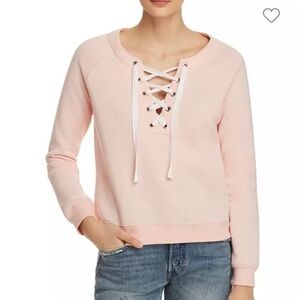 Rebecca Minkoff | Raquel GRAY lace-up long sleeve slightly cropped top